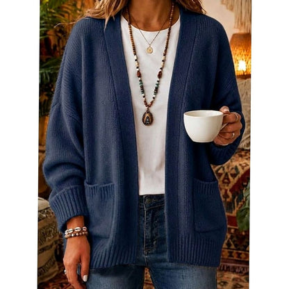 Women's Long Open Cardigan – Pockets Loose Fit Plus Sizes