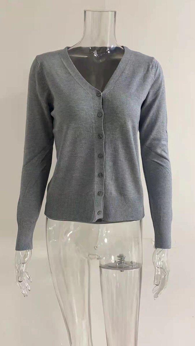 Women's Long Cardigan – Fine Knit V-Neck Buttoned